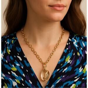 Stella & Dot Gold Link Chain Necklace with Clear Glass Orb Pendant with Snake